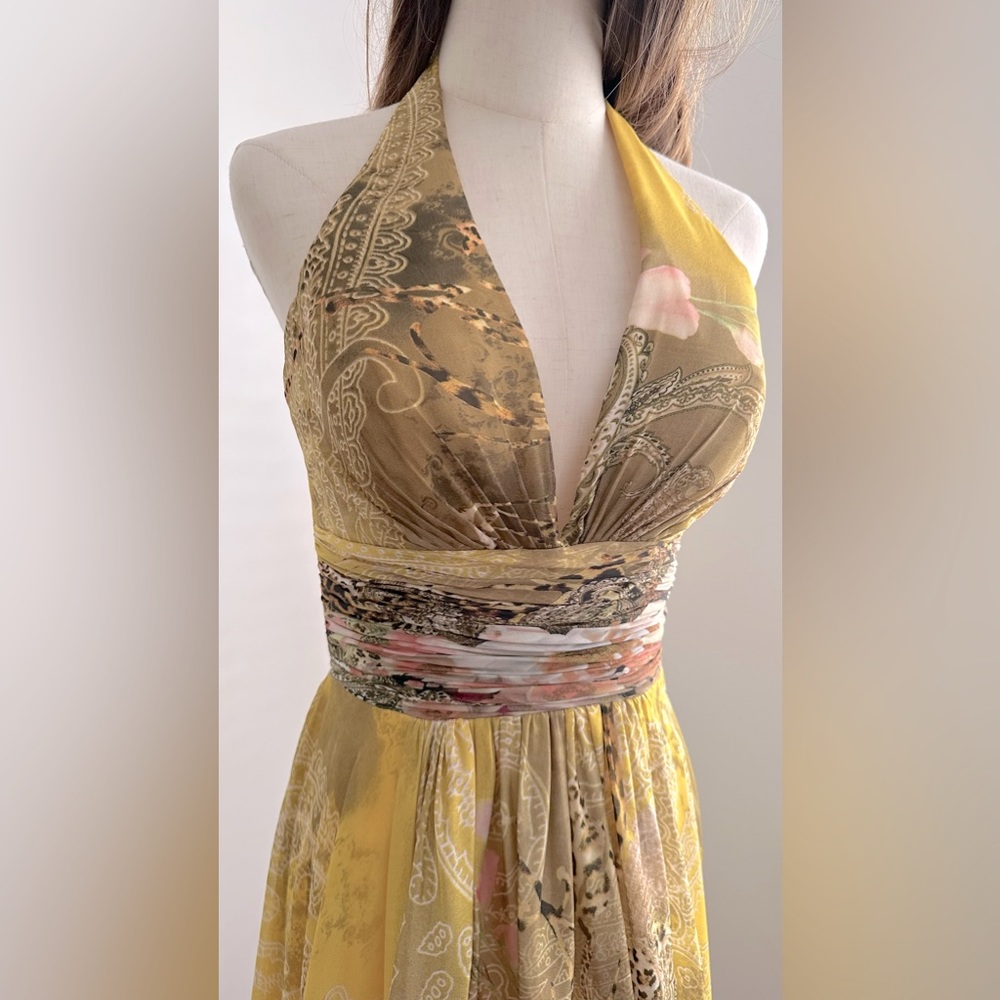 Formal Gown, Yellow Print Halter Dress Size 4